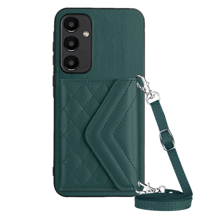 For Samsung Galaxy A55 Rhombic Texture Card Bag RFID Phone Case with Long Lanyard(Green) - Galaxy Phone Cases by buy2fix | Online Shopping UK | buy2fix