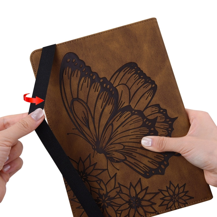 For Samsung Galaxy Tab S9 FE+ / S9+ / S8+ Big Butterfly Embossed Leather Tablet Case(Brown) - Galaxy Tab S9+ Cases by buy2fix | Online Shopping UK | buy2fix