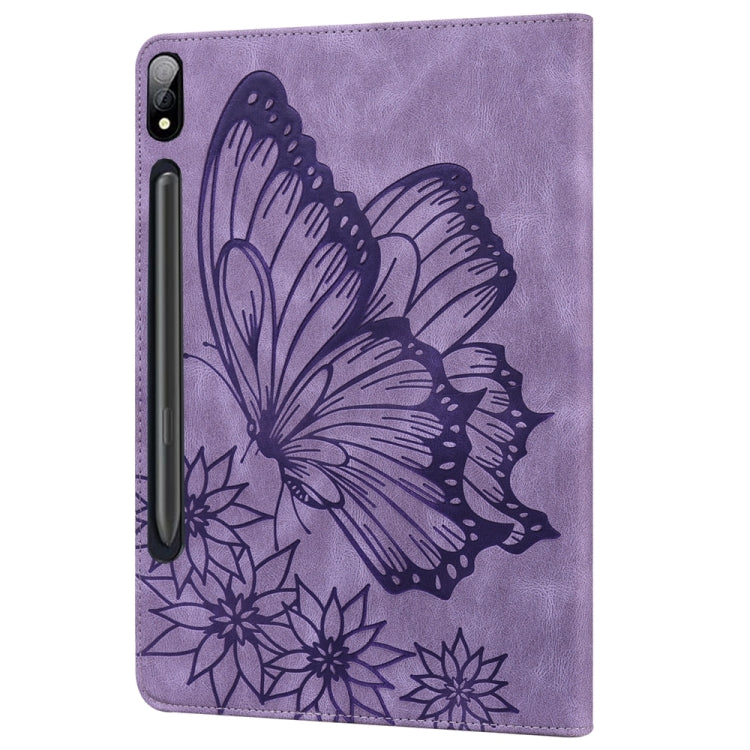 For Samsung Galaxy Tab S9 Ultra / S8 Ultra Big Butterfly Embossed Leather Tablet Case(Purple) - Galaxy Tab S9 Ultra Cases by buy2fix | Online Shopping UK | buy2fix