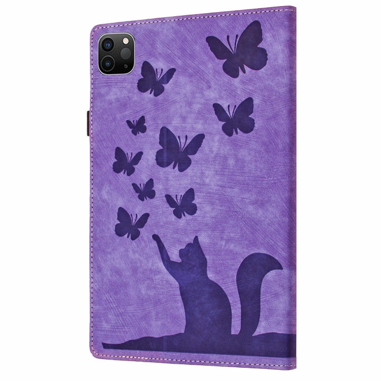 For iPad Pro 11 2024 Butterfly Cat Embossing Leather Tablet Case(Purple) - iPad Pro 11 2024 Cases by buy2fix | Online Shopping UK | buy2fix