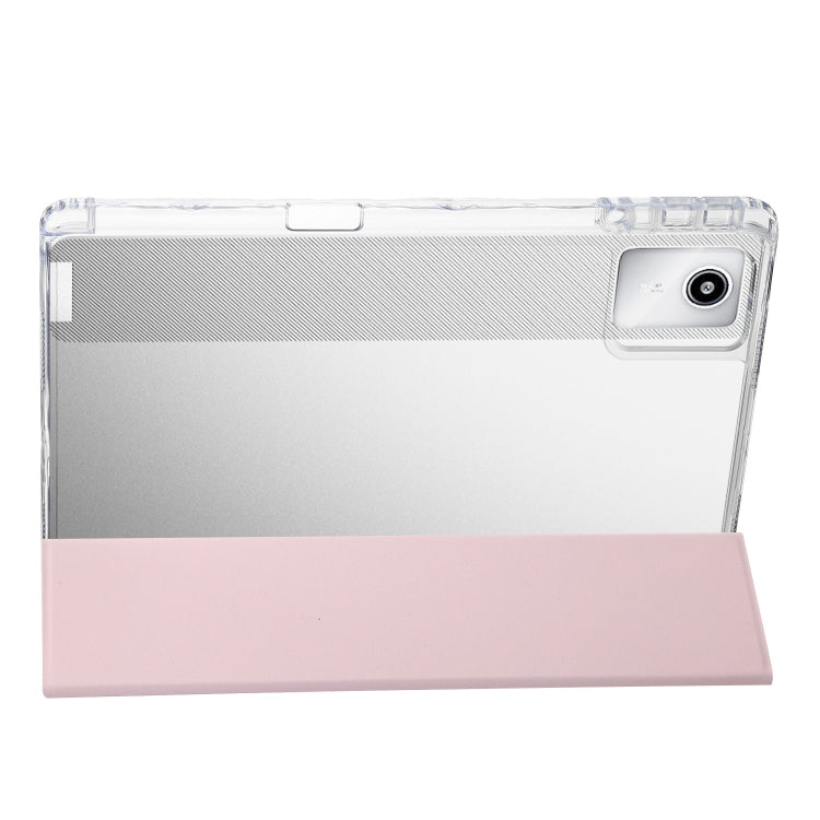 For Lenovo Tab M11 /Xiaoxin Pad 11 2024 Clear Acrylic 3-Fold Leather Tablet Case(Pink) - Lenovo by buy2fix | Online Shopping UK | buy2fix