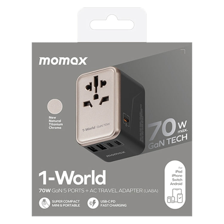 MOMAX 1-World UA8 PD 70W Fast Charger Power Adapter(Gold) - USB Charger by MOMAX | Online Shopping UK | buy2fix
