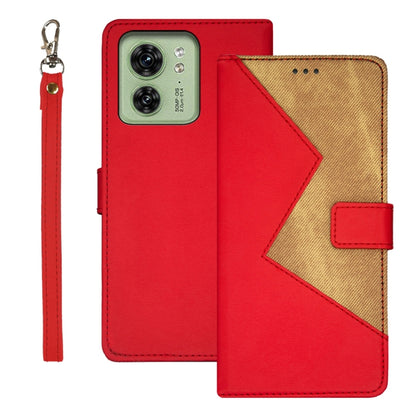 For Motorola Edge 40 5G idewei Two-color Splicing Leather Phone Case(Red) - Motorola Cases by idewei | Online Shopping UK | buy2fix