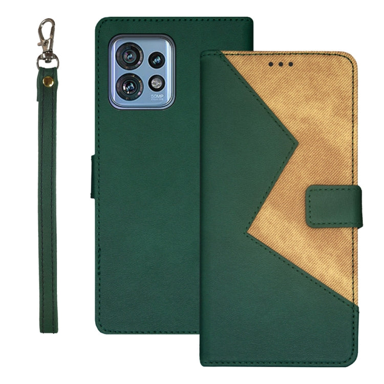 For Motorola Edge 40 Pro 5G idewei Two-color Splicing Leather Phone Case(Green) - Motorola Cases by idewei | Online Shopping UK | buy2fix