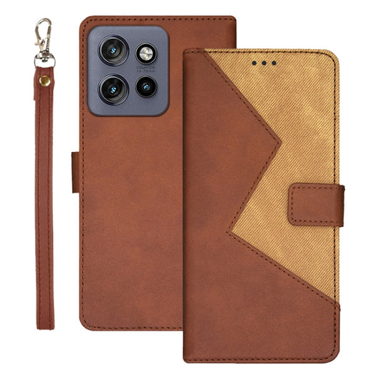 For Motorola Edge 50 Neo idewei Two-color Splicing Leather Phone Case(Brown) - Motorola Cases by idewei | Online Shopping UK | buy2fix