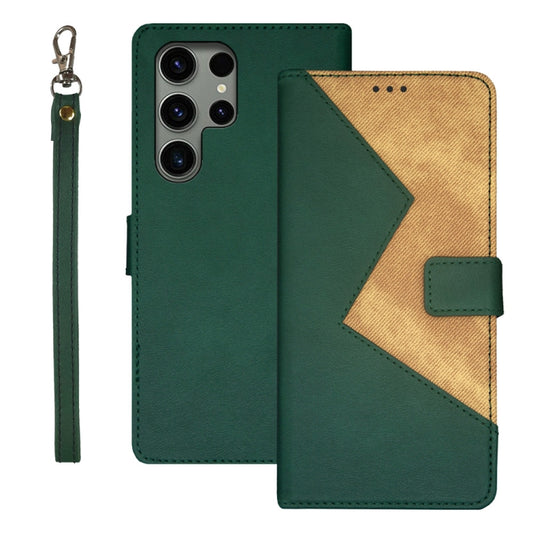 For Samsung Galaxy S24 Ultra 5G idewei Two-color Splicing Leather Phone Case(Green) - Galaxy S24 Ultra 5G Cases by idewei | Online Shopping UK | buy2fix