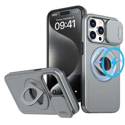 For iPhone 15 Pro Camshield MagSafe Ring Holder Armor Phone Case(Titanium Grey) - More iPhone Cases by buy2fix | Online Shopping UK | buy2fix