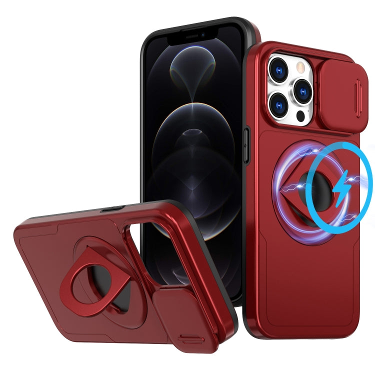 For iPhone 12 Pro Max Camshield MagSafe Ring Holder Armor Phone Case(Red) - iPhone 12 Pro Max Cases by buy2fix | Online Shopping UK | buy2fix