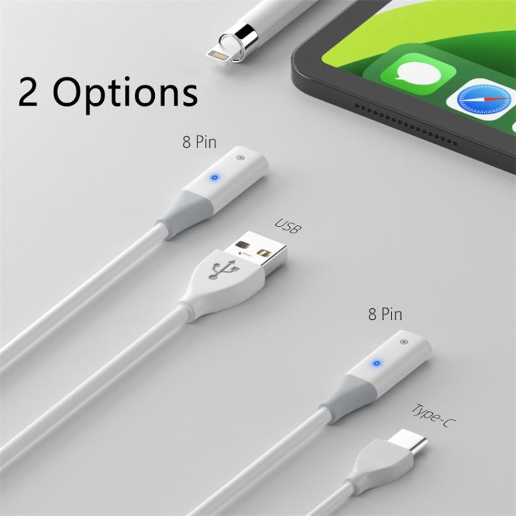 For Apple Pencil 1 USB to 8 Pin Stylus Charging Cable with Indicator Light, Length:0.5m(White) - Pencil Accessories by buy2fix | Online Shopping UK | buy2fix