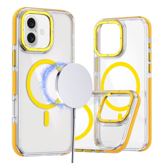 For iPhone 16 Dual-Color Clear Acrylic Hybrid TPU MagSafe Phone Case(Yellow) - iPhone 16 Cases by buy2fix | Online Shopping UK | buy2fix