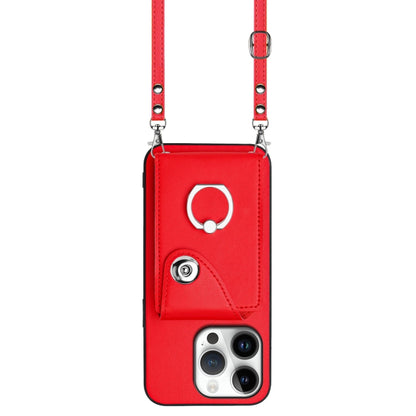 For iPhone 16 Pro Organ Card Bag Ring Holder Phone Case with Long Lanyard(Red) - iPhone 16 Pro Cases by buy2fix | Online Shopping UK | buy2fix