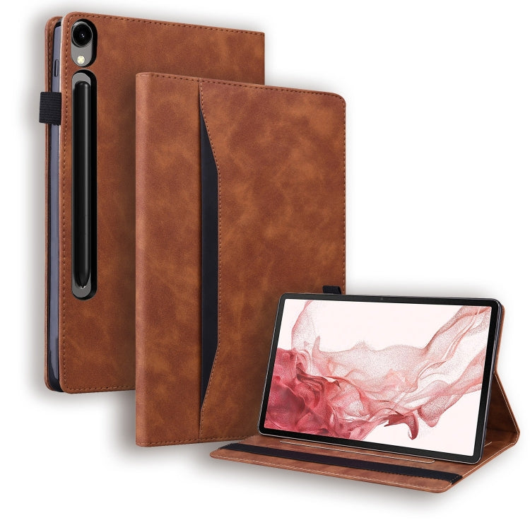 For Samsung Galaxy Tab S9 / S8 / S7 Splicing Shockproof Smart Leather Tablet Case(Brown) - Galaxy Tab S9 Cases by buy2fix | Online Shopping UK | buy2fix