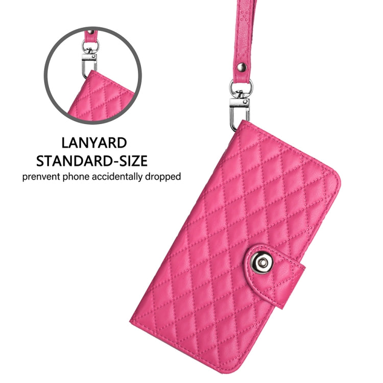 For Google Pixel 9 / Pixel 9 Pro Rhombic Texture Flip Leather Phone Case with Lanyard(Rose Red) - Google Cases by buy2fix | Online Shopping UK | buy2fix