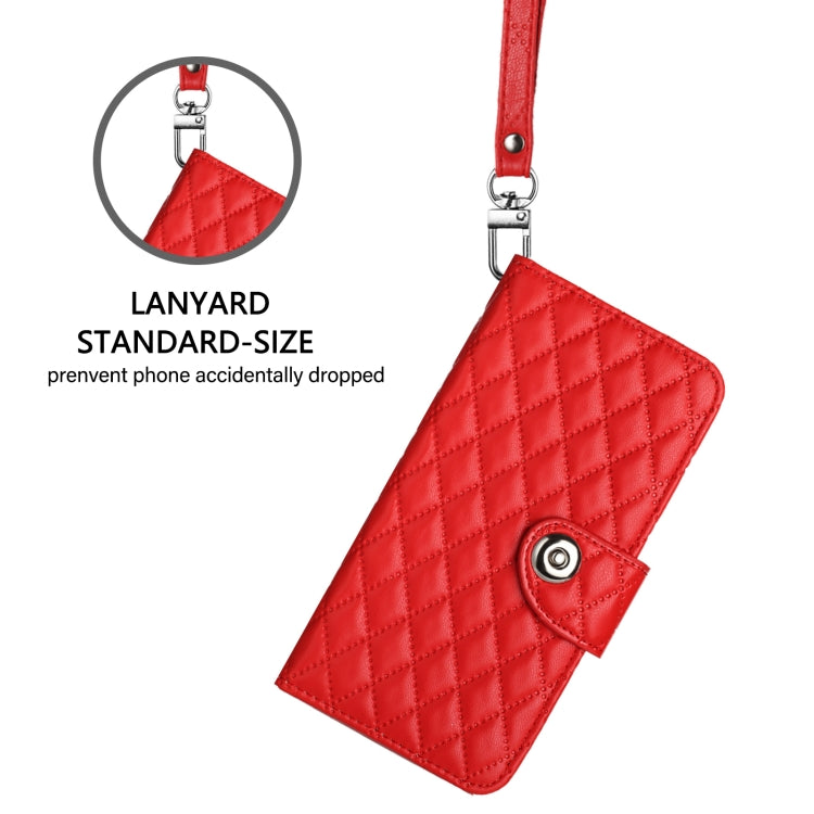 For OnePlus 11 Rhombic Texture Flip Leather Phone Case with Lanyard(Red) - OnePlus Cases by buy2fix | Online Shopping UK | buy2fix