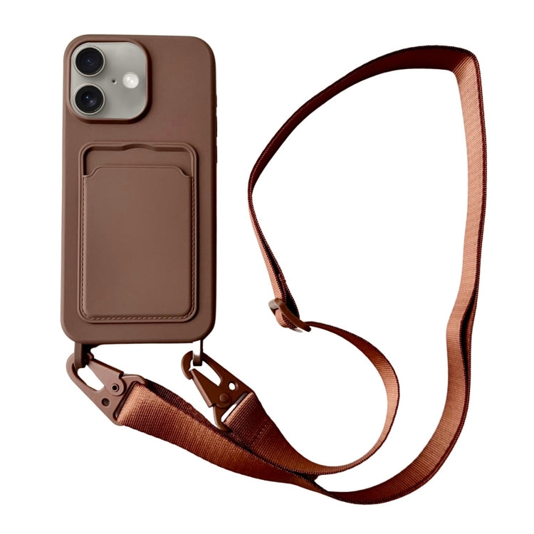 For iPhone 16 Plus Card Slot Liquid Silicone Phone Case with Lanyard(Coffee) - iPhone 16 Plus Cases by buy2fix | Online Shopping UK | buy2fix