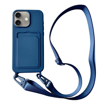 For iPhone 16 Plus Card Slot Liquid Silicone Phone Case with Lanyard(Royal Blue) - iPhone 16 Plus Cases by buy2fix | Online Shopping UK | buy2fix