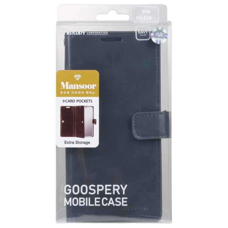 For Samsung Galaxy S24 5G GOOSPERY MANSOOR DIARY 9 Card Slots Leather Phone Case(Dark Blue) - Galaxy S24 5G Cases by GOOSPERY | Online Shopping UK | buy2fix