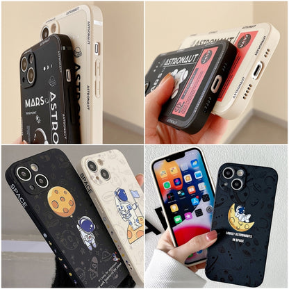 For iPhone 16 Astronaut Pattern Silicone Straight Edge Phone Case(Mars Astronaut-Black) - iPhone 16 Cases by buy2fix | Online Shopping UK | buy2fix