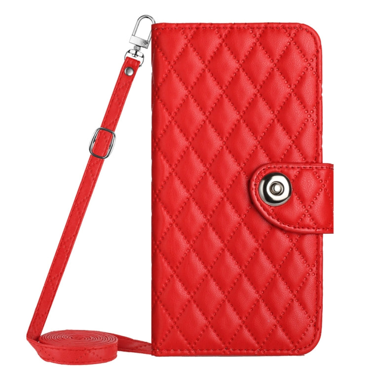 For Motorola Moto G Power 5G 2024 Rhombic Texture Flip Leather Phone Case with Long Lanyard(Red) - Motorola Cases by buy2fix | Online Shopping UK | buy2fix