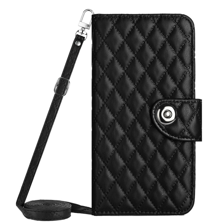 For Motorola Moto G Power 5G 2024 Rhombic Texture Flip Leather Phone Case with Long Lanyard(Black) - Motorola Cases by buy2fix | Online Shopping UK | buy2fix