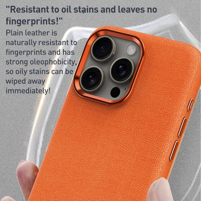 For iPhone 12 Pro Max Metal Lens Frame Leather Magsafe Full Coverage Shockproof Phone Case(Orange) - iPhone 12 Pro Max Cases by buy2fix | Online Shopping UK | buy2fix