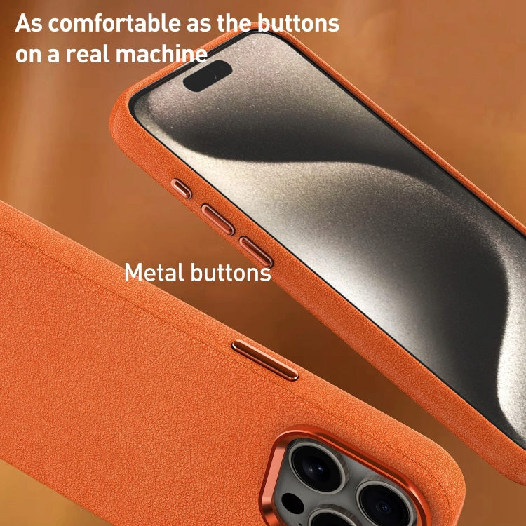 For iPhone 12 Pro Max Metal Lens Frame Leather Magsafe Full Coverage Shockproof Phone Case(Orange) - iPhone 12 Pro Max Cases by buy2fix | Online Shopping UK | buy2fix