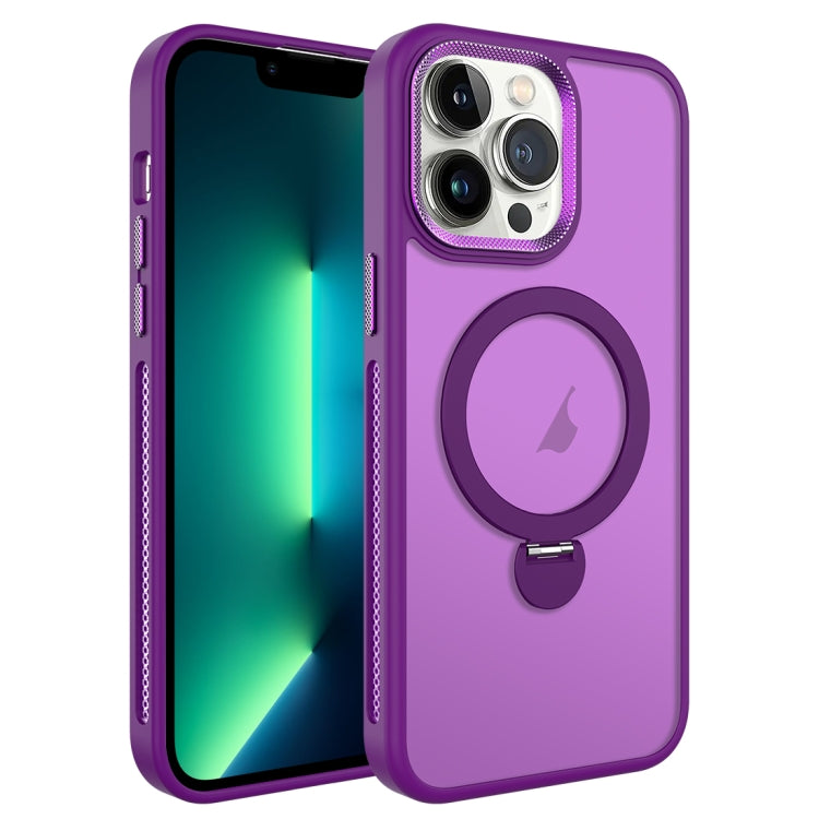 For iPhone 13 Pro MagSafe Magnetic Holder Breathable Phone Case(Purple) - iPhone 13 Pro Cases by buy2fix | Online Shopping UK | buy2fix