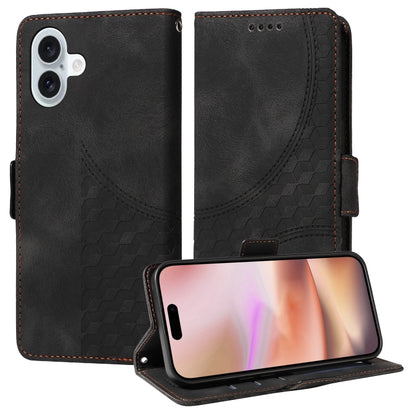 For iPhone 16 Plus Embossed Rhombus Starry Leather Phone Case(Black) - More iPhone Cases by buy2fix | Online Shopping UK | buy2fix