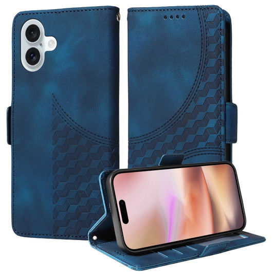 For iPhone 16 Embossed Rhombus Starry Leather Phone Case(Blue) - More iPhone Cases by buy2fix | Online Shopping UK | buy2fix