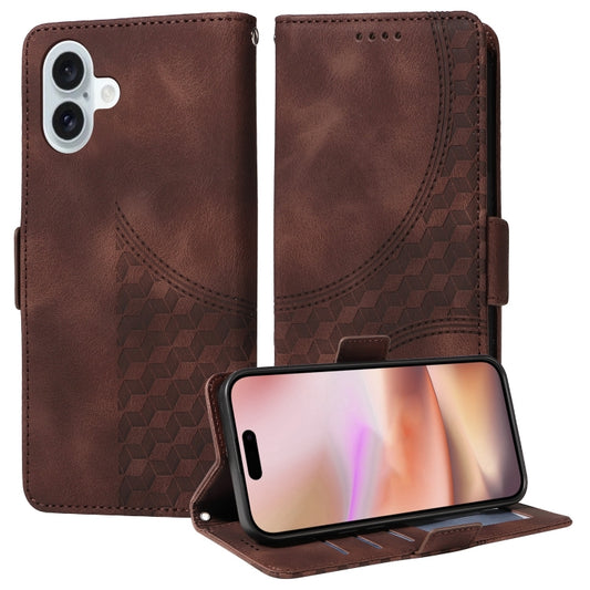 For iPhone 16 Embossed Rhombus Starry Leather Phone Case(Brown) - More iPhone Cases by buy2fix | Online Shopping UK | buy2fix