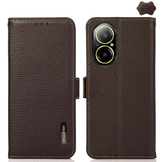 For Realme C67 4G KHAZNEH Side-Magnetic Litchi Genuine Leather RFID Phone Case(Brown) - C67 Cases by buy2fix | Online Shopping UK | buy2fix