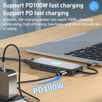 BYL-2401 8 in 1 Type-C to PD100W + USB3.0 + HDMI + DP + RJ45 HUB Docking Station(Space Grey) - USB HUB by buy2fix | Online Shopping UK | buy2fix