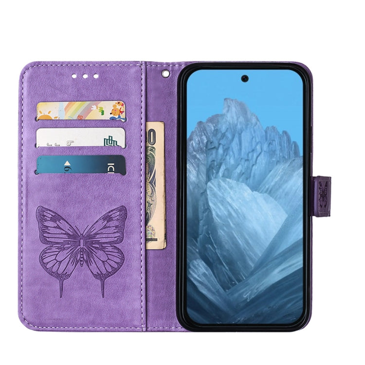 For Google Pixel 9 Embossed Butterfly Leather Phone Case(Purple) - Google Cases by buy2fix | Online Shopping UK | buy2fix