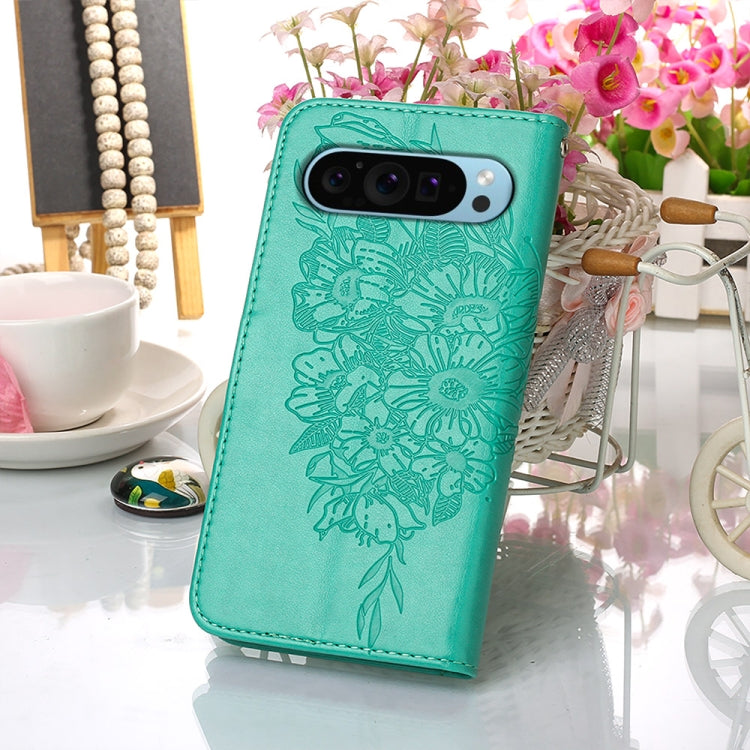 For Google Pixel 9 Embossed Butterfly Leather Phone Case(Green) - Google Cases by buy2fix | Online Shopping UK | buy2fix