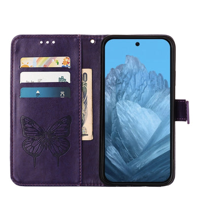 For Google Pixel 9 Embossed Butterfly Leather Phone Case(Dark Purple) - Google Cases by buy2fix | Online Shopping UK | buy2fix