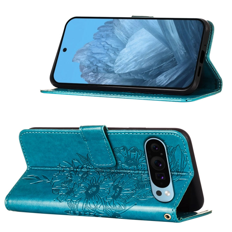 For Google Pixel 9 Embossed Butterfly Leather Phone Case(Blue) - Google Cases by buy2fix | Online Shopping UK | buy2fix