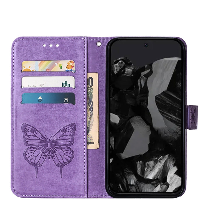 For Google Pixel 9 Pro Embossed Butterfly Leather Phone Case(Purple) - Google Cases by buy2fix | Online Shopping UK | buy2fix