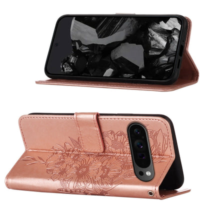 For Google Pixel 9 Pro Embossed Butterfly Leather Phone Case(Rose Gold) - Google Cases by buy2fix | Online Shopping UK | buy2fix