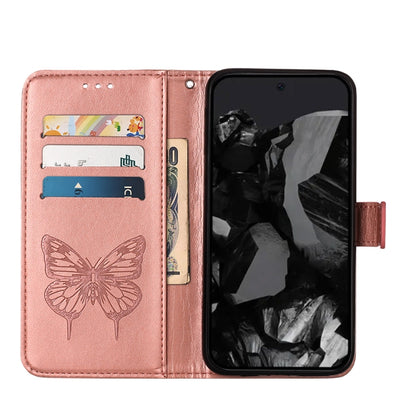 For Google Pixel 9 Pro Embossed Butterfly Leather Phone Case(Rose Gold) - Google Cases by buy2fix | Online Shopping UK | buy2fix