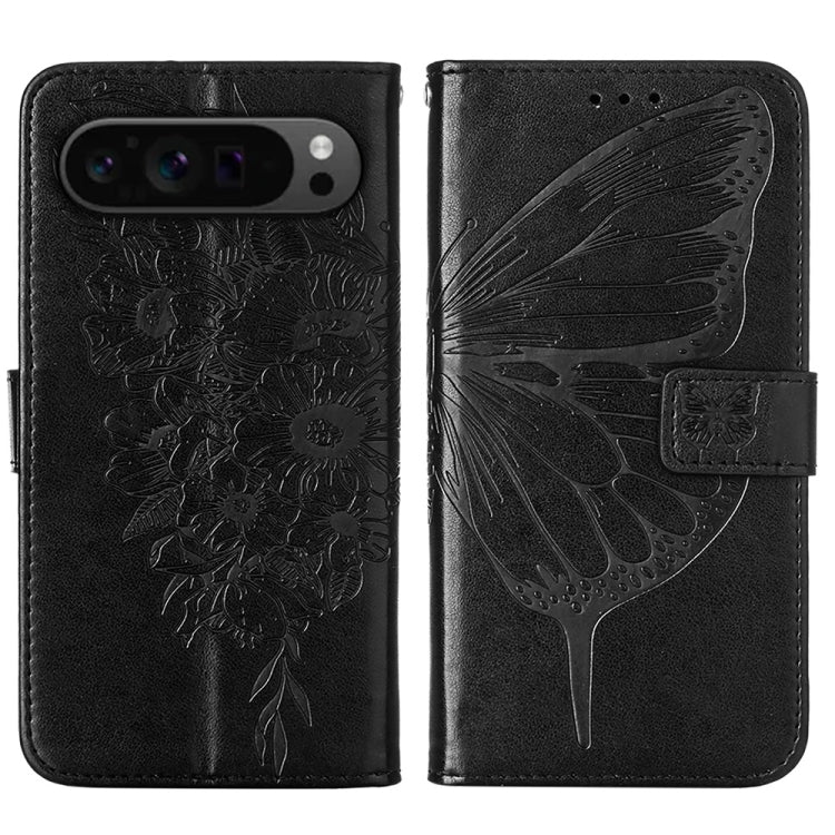 For Google Pixel 9 Pro Embossed Butterfly Leather Phone Case(Black) - Google Cases by buy2fix | Online Shopping UK | buy2fix