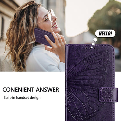 For Google Pixel 9 Pro XL Embossed Butterfly Leather Phone Case(Dark Purple) - Google Cases by buy2fix | Online Shopping UK | buy2fix