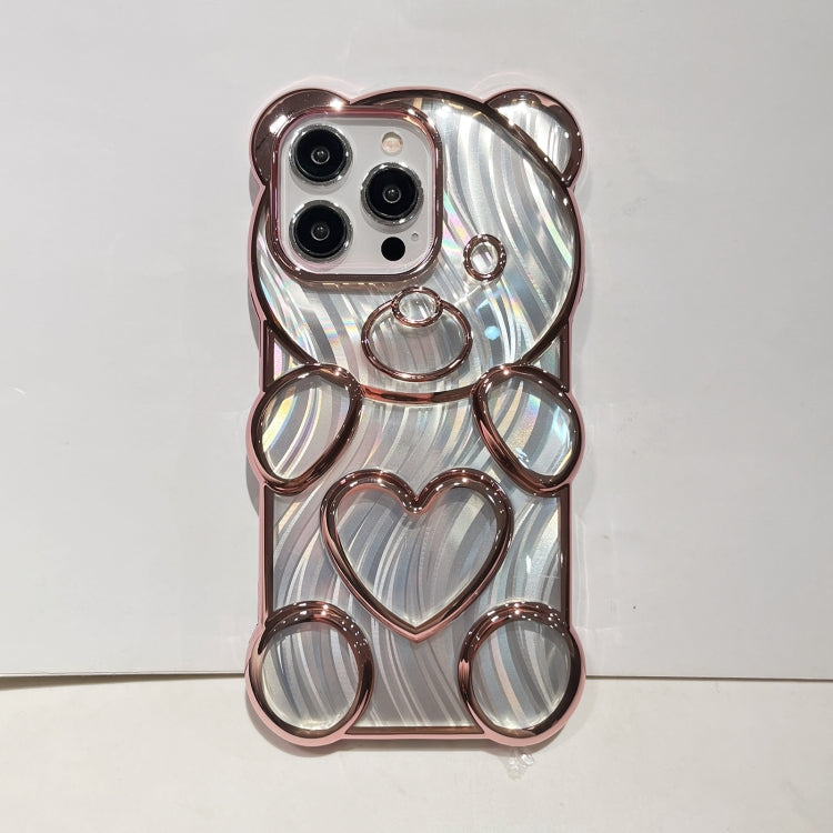 For iPhone 16 Pro Max Bear Shaped Embossed Electroplated Laser TPU Phone Case(Blue) - iPhone 16 Pro Max Cases by buy2fix | Online Shopping UK | buy2fix