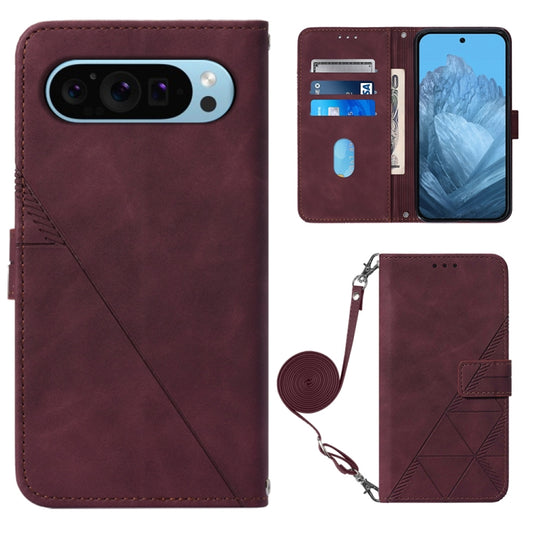 For Google Pixel 9 Crossbody 3D Embossed Flip Leather Phone Case(Wine Red) - Google Cases by buy2fix | Online Shopping UK | buy2fix