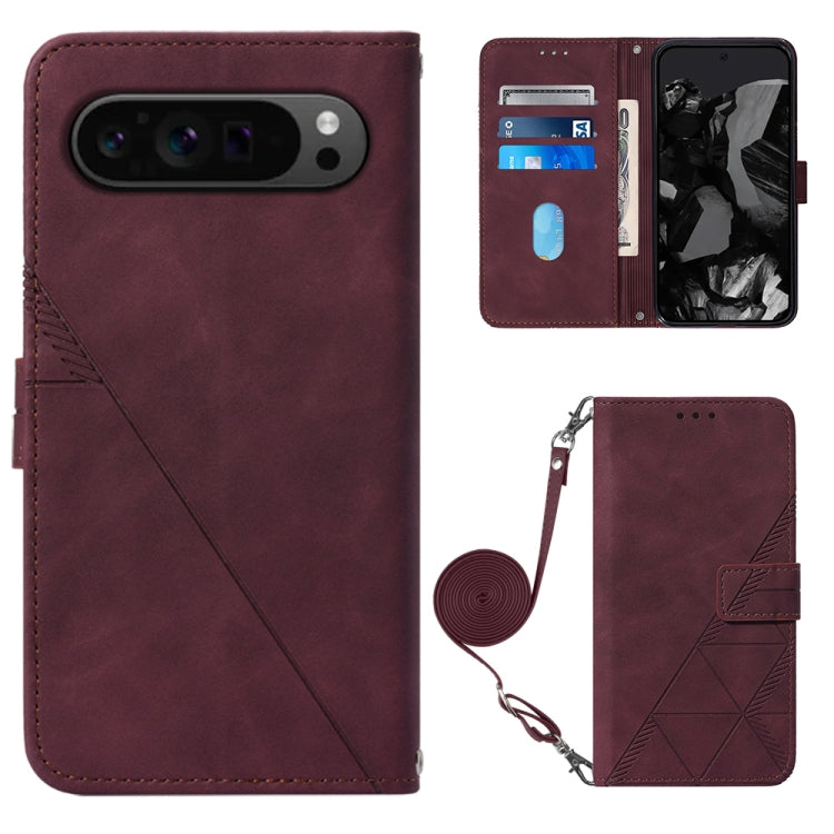 For Google Pixel 9 Pro Crossbody 3D Embossed Flip Leather Phone Case(Wine Red) - Google Cases by buy2fix | Online Shopping UK | buy2fix