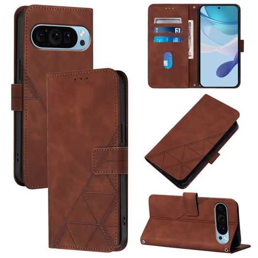 For Google Pixel 9 Pro XL Crossbody 3D Embossed Flip Leather Phone Case(Brown) - Google Cases by buy2fix | Online Shopping UK | buy2fix