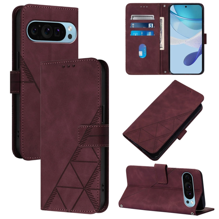 For Google Pixel 9 Pro XL Crossbody 3D Embossed Flip Leather Phone Case(Wine Red) - Google Cases by buy2fix | Online Shopping UK | buy2fix