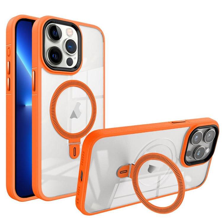 For iPhone 13 Pro Shield Armor MagSafe Holder Phone Case(Orange) - iPhone 13 Pro Cases by buy2fix | Online Shopping UK | buy2fix