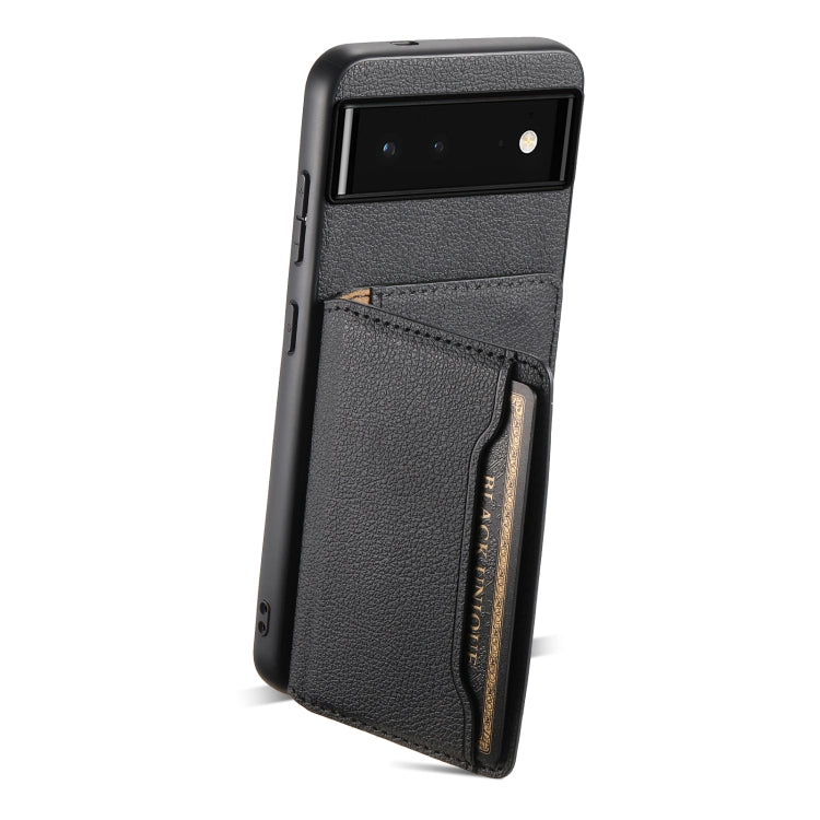 For Google Pixel 6 Calf Texture Card Bag Design Full Coverage Phone Case(Black) - Google Cases by buy2fix | Online Shopping UK | buy2fix