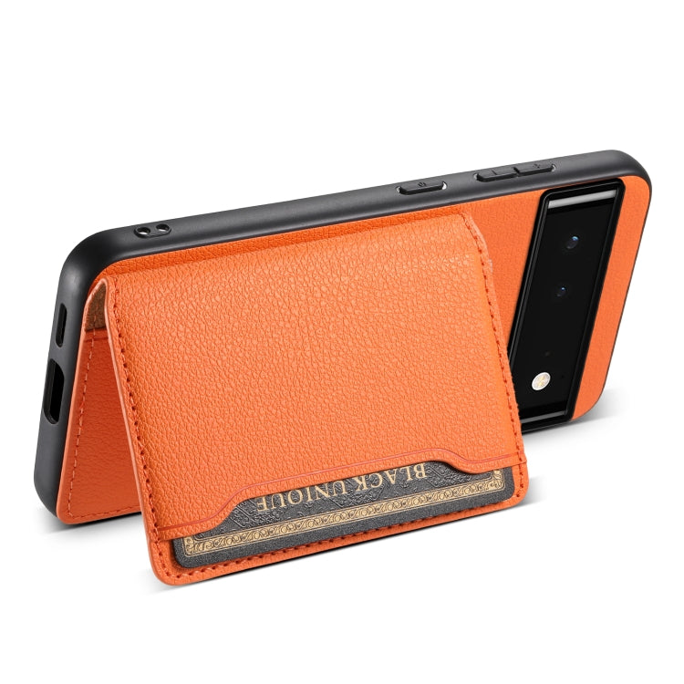 For Google Pixel 6 Calf Texture Card Bag Design Full Coverage Phone Case(Orange) - Google Cases by buy2fix | Online Shopping UK | buy2fix