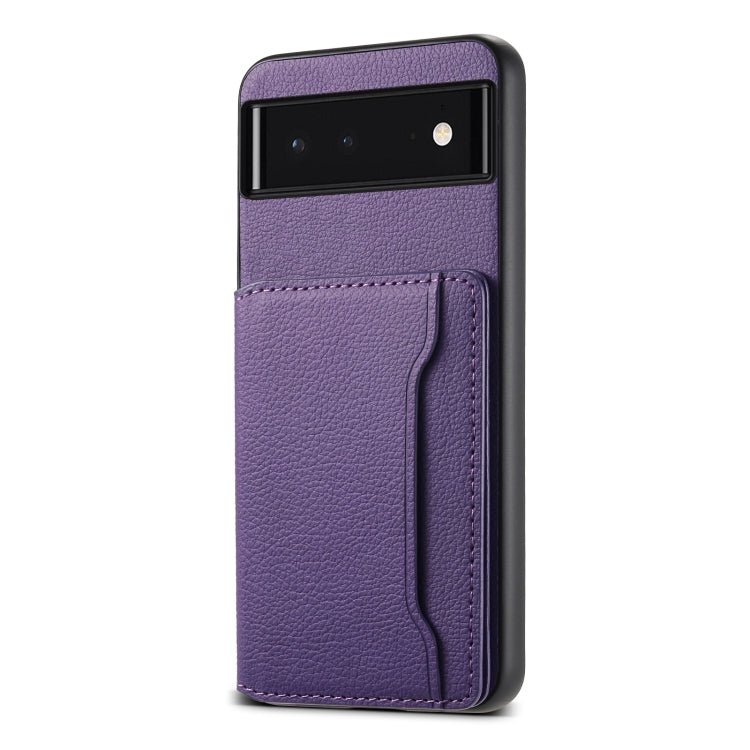 For Google Pixel 6 Calf Texture Card Bag Design Full Coverage Phone Case(Purple) - Google Cases by buy2fix | Online Shopping UK | buy2fix